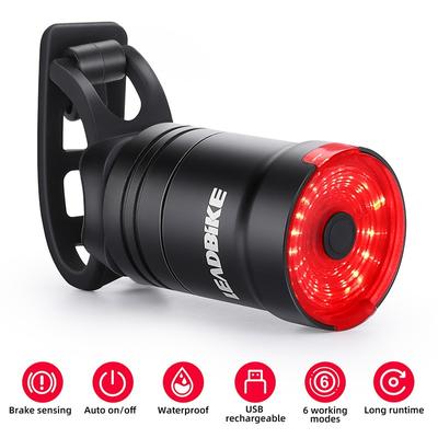 Wodoodporna lampka tylna LED na rower z inteligentnym czujnikiem hamowania - 6 trybów, USB