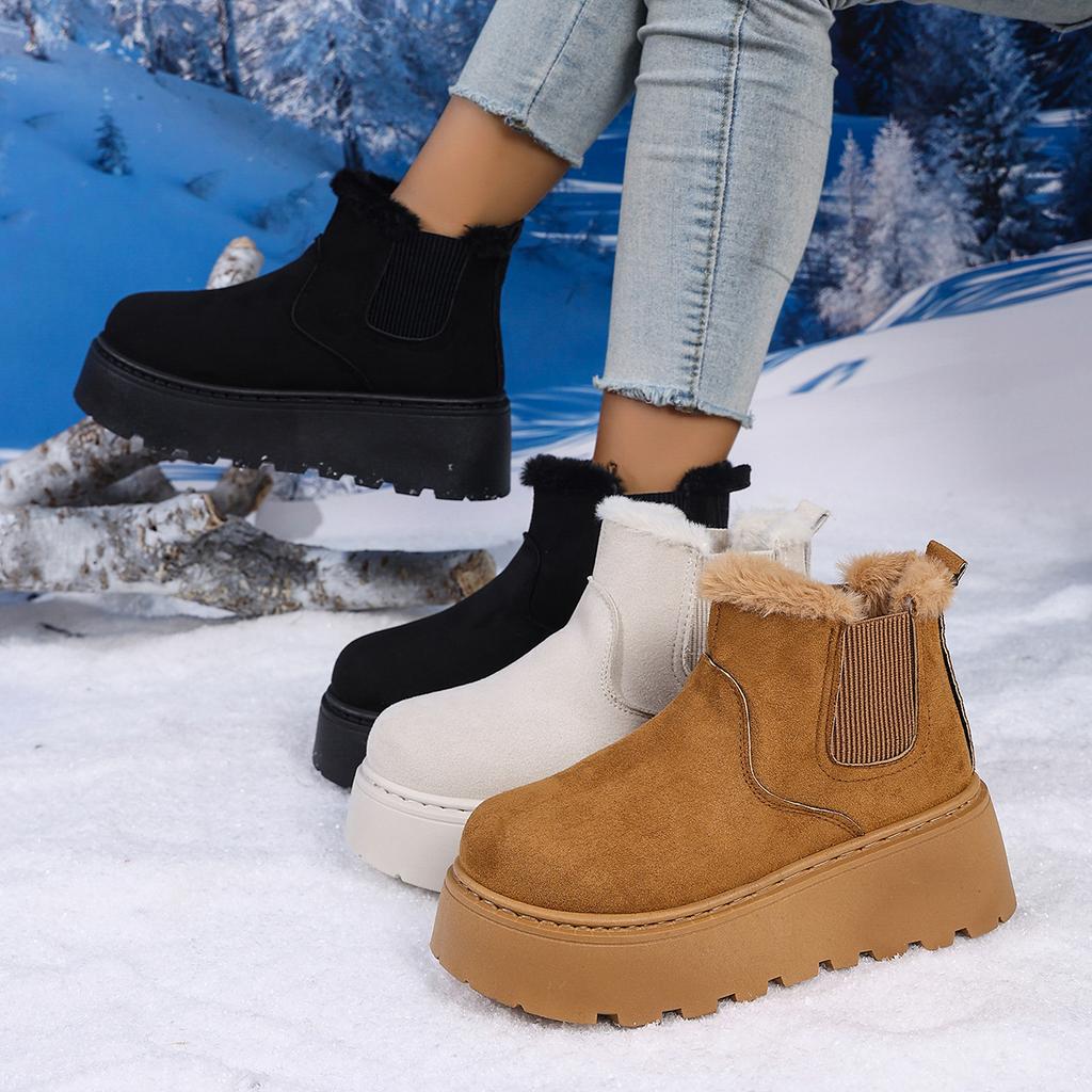 Fashion Winter Women Short Plush Warm Snow Boots New Fur Comfortable Chelsea Ankle Boots Thickened Fluff Flats Platform Ladies Shoes
