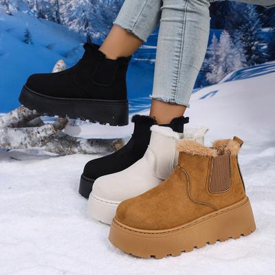 Winter Women Short Plush Warm Snow Boots Thickened Fluff Flats Platform Ladies Shoes New Fur Comfortable Chelsea Ankle Boots