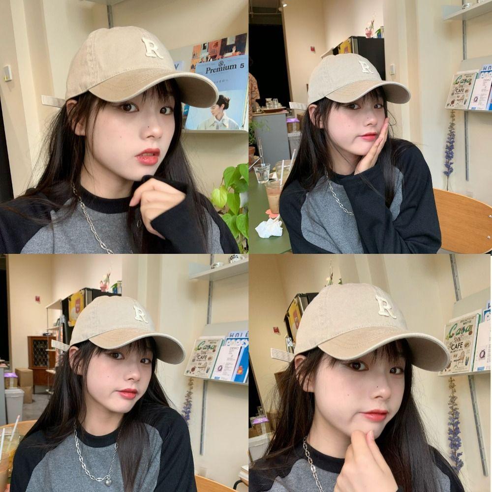 Retro Embroidery Baseball Cap Letter R Sun Hat Retro Letter Baseball Hat  Men