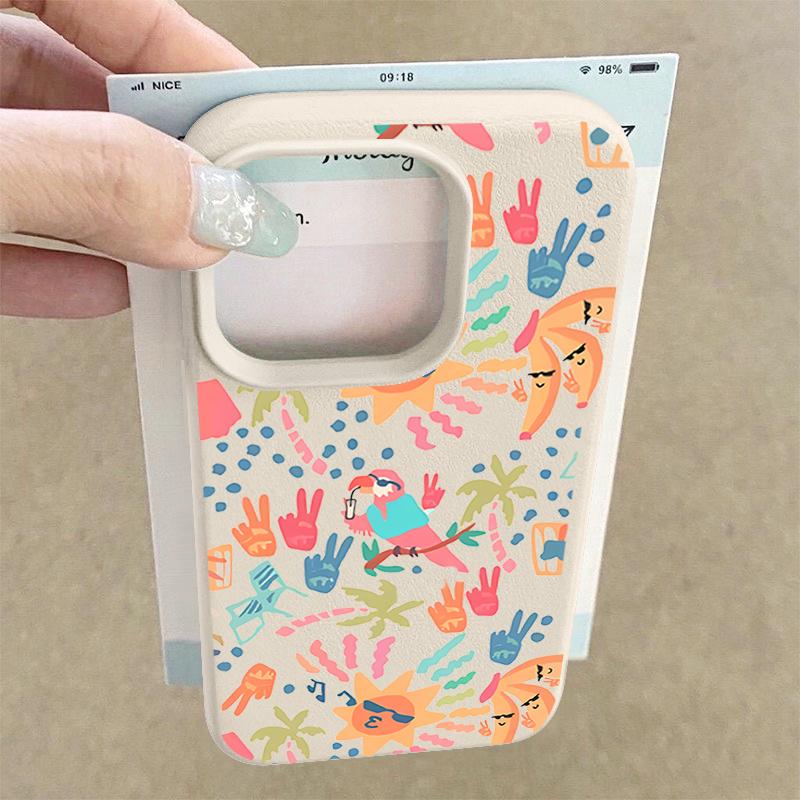 For iPhone 17 Pro Max Case Luxury Colorful Cartoon Pattern Leather Texture Silicone Cover For iPhone 16 Pro Max 15 14 13 12 11 16E Air