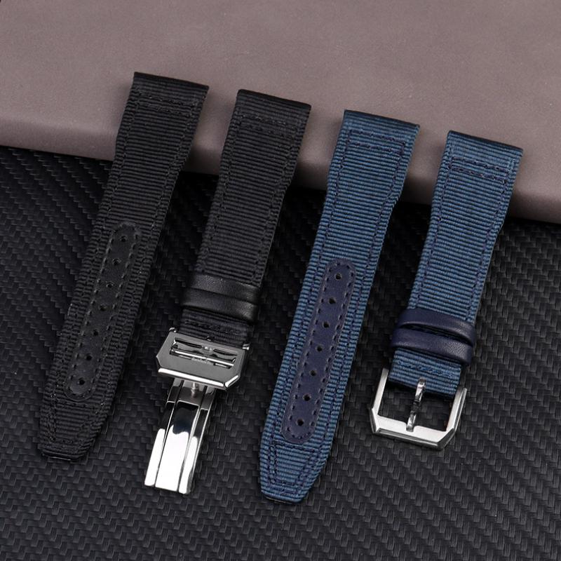 20mm 21mm Men's Bracelet For IWC Mark Nylon +cowhide Leather Watch Strap Pilot Prince Bertolo Portugal Folding Buckle Watchband