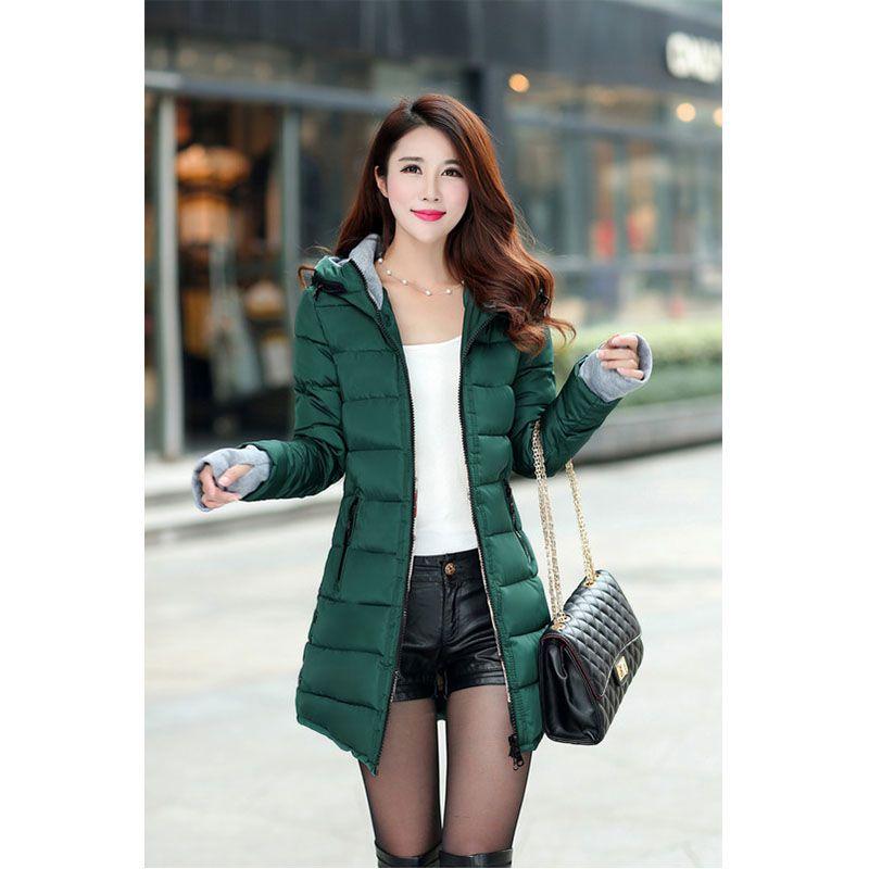 Premium Women Winter Jacket Solid Color Down Coat With Hooded Slim Long Design
