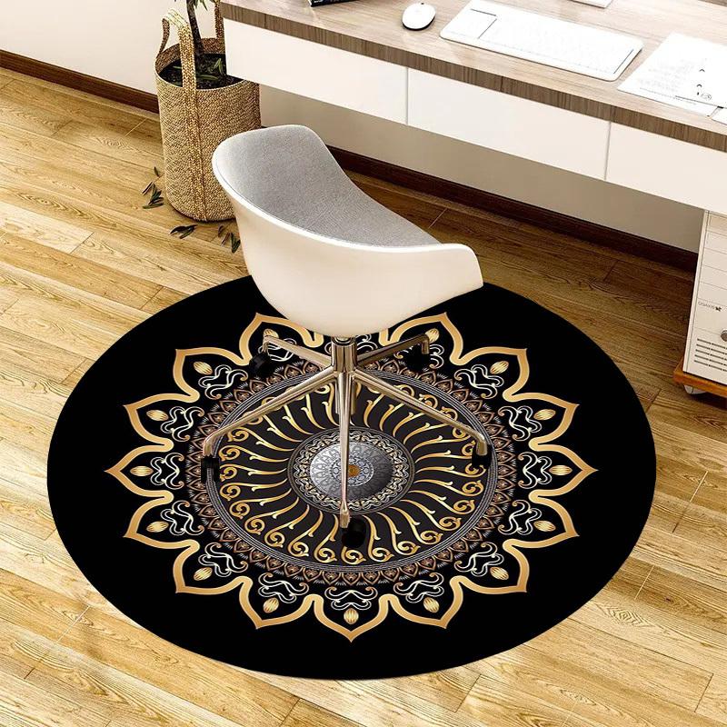 1pc Golden Mandala Pattern Round carpet, Made of Polyester,Perfect for Decorating Office Chairs, Living Rooms,Vibrant Decorative Rug