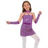 Kids Girls Jazz Dance Halter Dress Sleeveless Strappy Back Invisible Zipper Sparkling Sequins with 1 Pair Gloves for Stage Performance