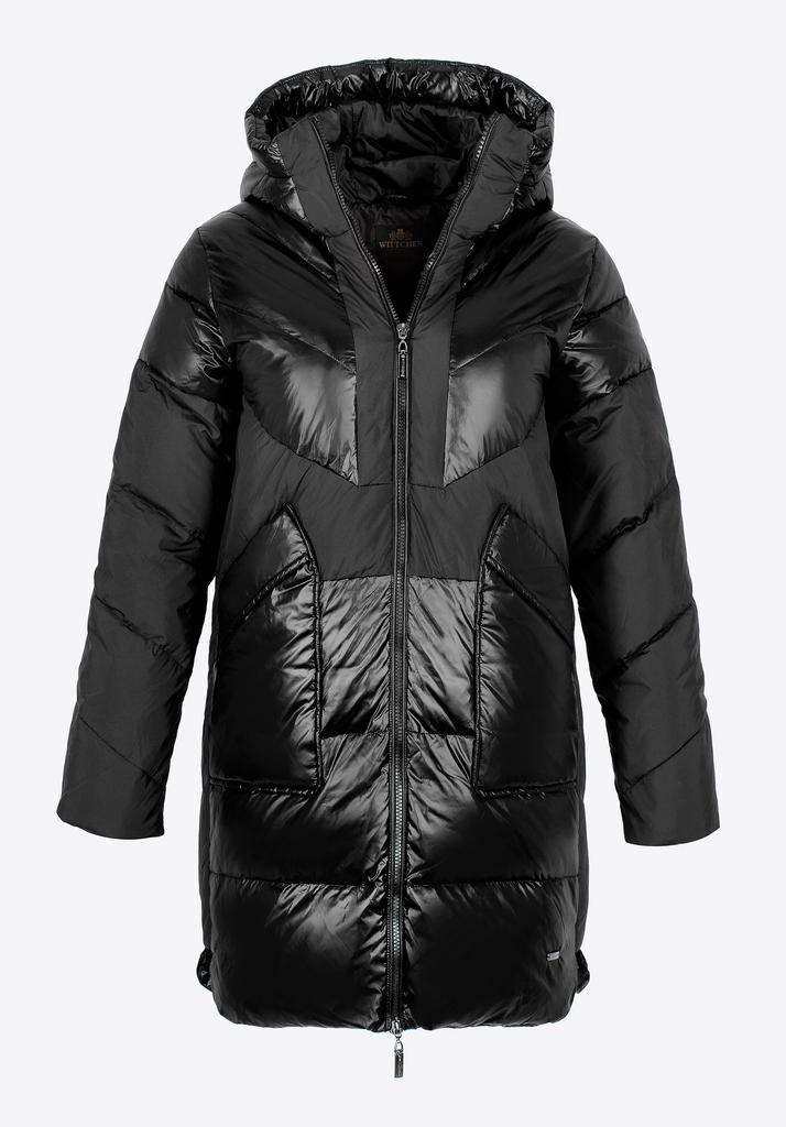 Manteau d'hiver matelassé pour femme Wittchen en matériaux combinés avec capuche, Nylon Noir