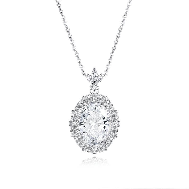 

Natural crystal stone oval pendant s925 silver diamond mosaic design collarbone chain niche light luxury fashion jewelry gift 925 silver