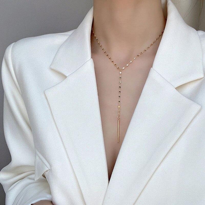 925 Sterling Silber Y-förmige Kette Halskette weibliche Verkauf einfache Schmuck