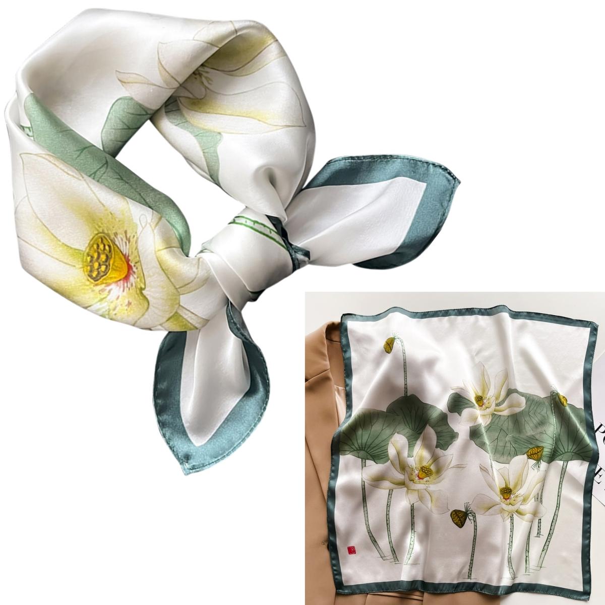 

Women 100% Mulberry Real Silk Scarf 53cm Luxury Kerchief Spring Autumn Neckerchief Brand Oil Painting Chinese & Painting Style