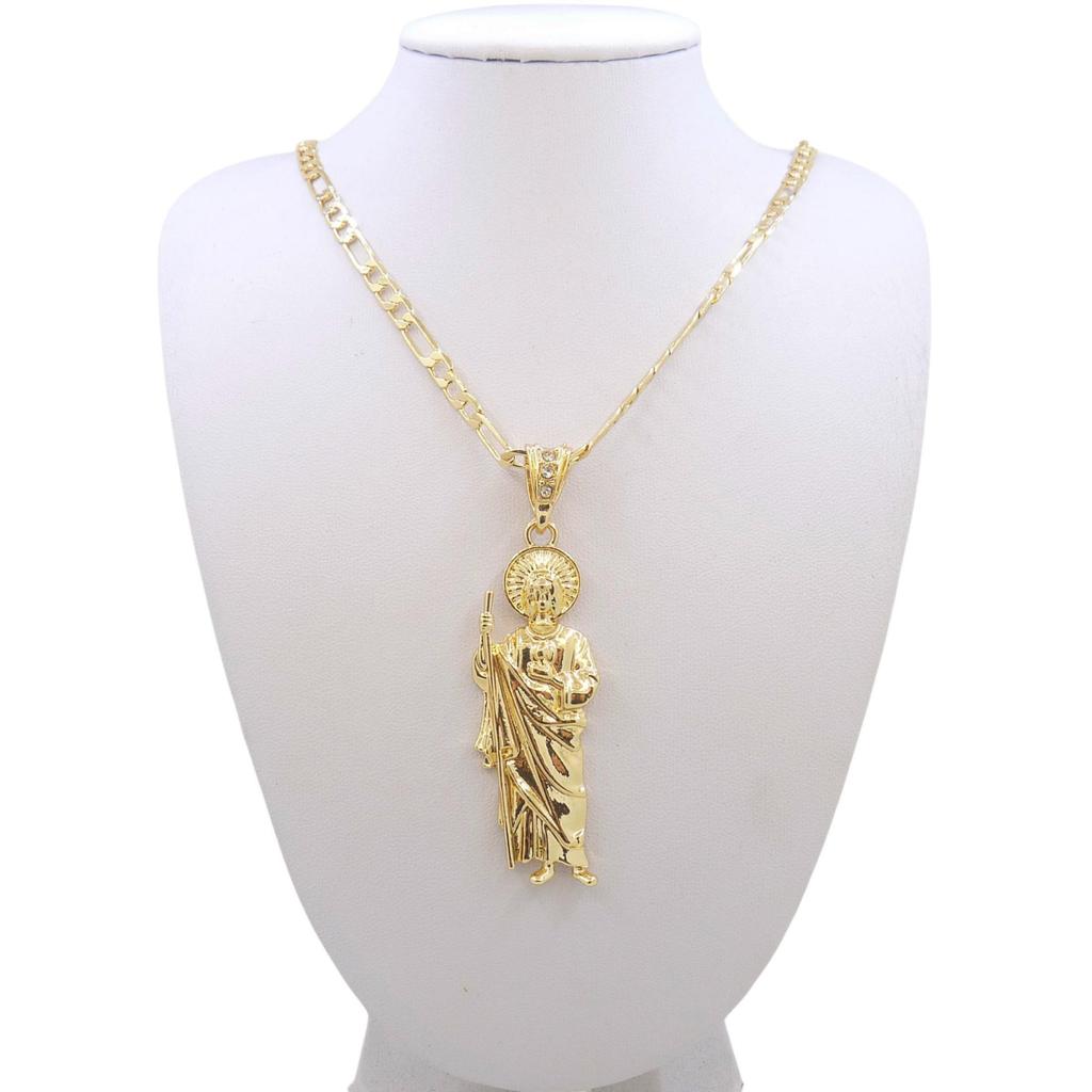 Collar de San Judas Chapado en Oro de 14K Colgante de San Judas Cadena Figaro
