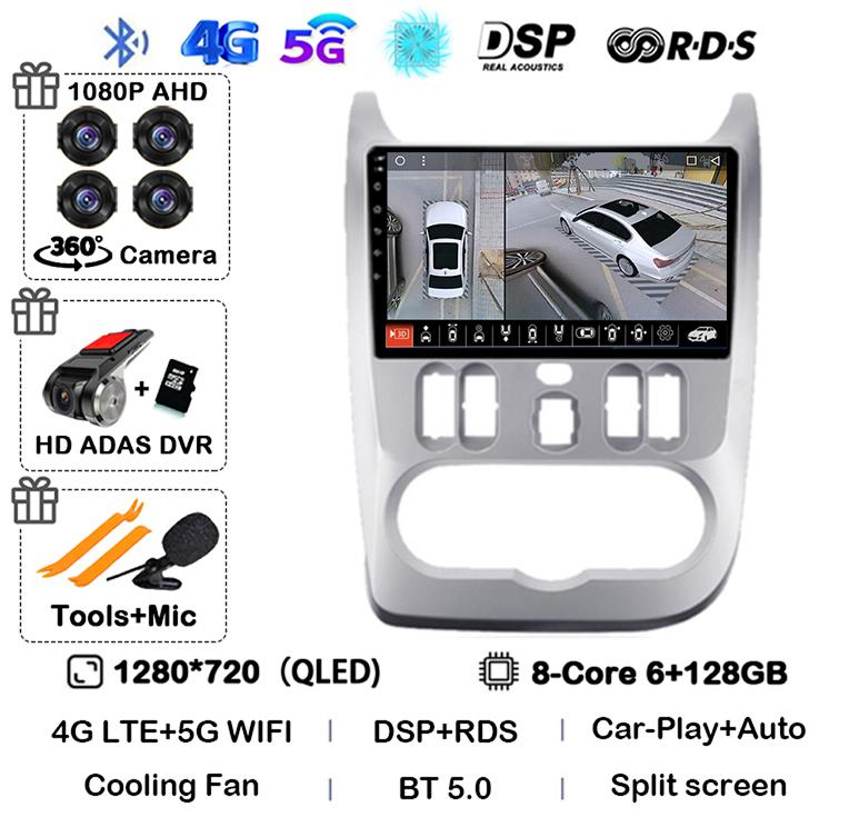 Android 14 Carplay Auto 4G+WIFI Car Radio For Renault Logan 1 Sandero 2009 2010 2011 2012 2013-2015 Multimedia GPS Head Unit DSP