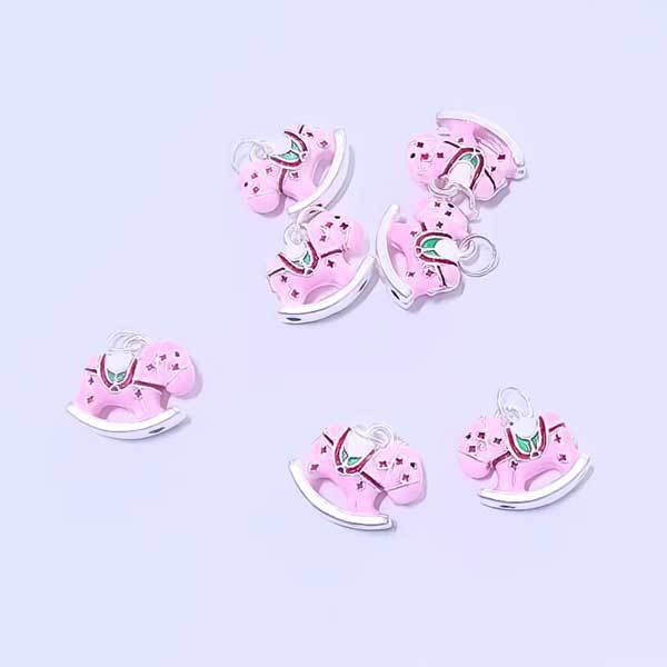 S999 Pure Silver Epoxy Resin Zodiac Horse Rocking Horse Pendant DIY Handmade BraidedRrope Material Accessories
