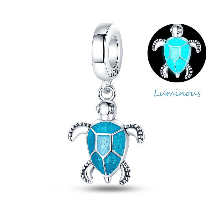 Copper Jellyfish Dolphin Turtle Starfish Shell Luminous Ocean Series Charms Beads Fit 3Mm Original Bracelets Diy Jewelry