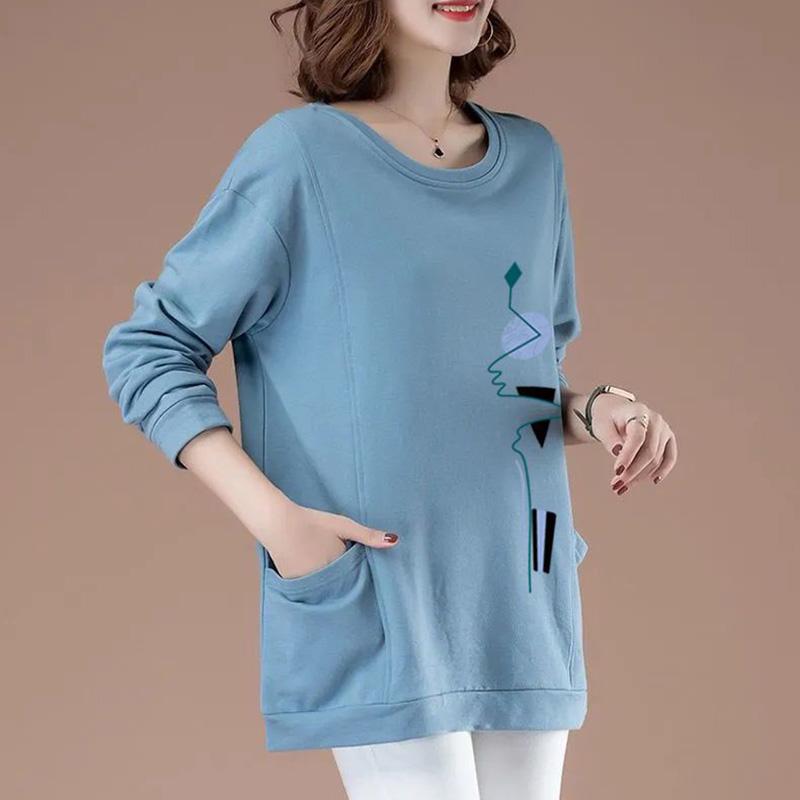 Sweatshirt for Women Cotton Oversize Loose Round Neck Casual Pullover Long Sleeve Top Sweatshirt