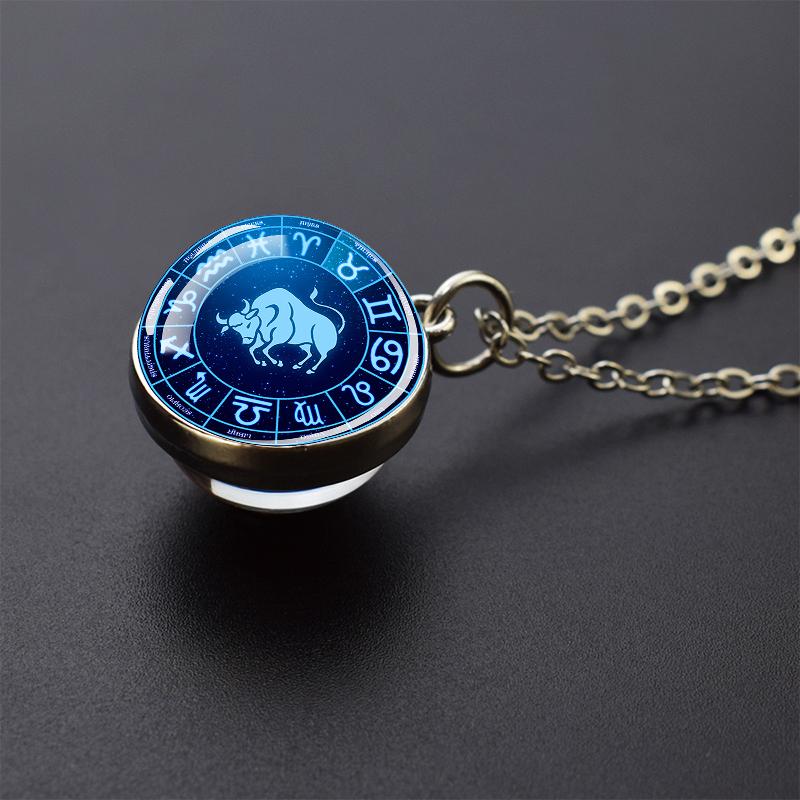 

Цепочки с кулонами в виде знаков зодиака, 12 созвездий, планета, стеклянный шар, двусторонние, женские, Овен, Лев, Дева, Телец, ювелирное украшение, подарок