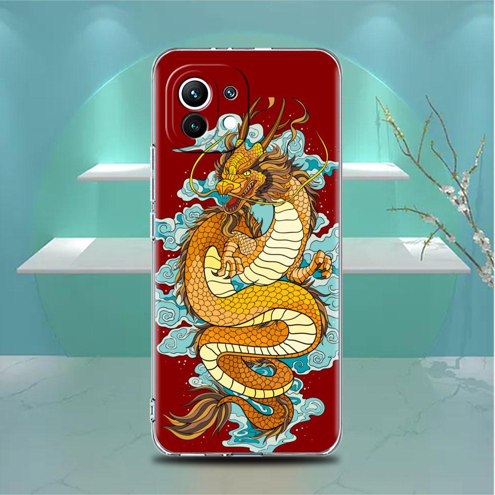 Transparente Hülle für Xiaomi Mi Poco X3 NFC M3 Pro F3 F1 11 Lite 12 Note 10 11T 9T Transparente Handyhülle Tier Drache