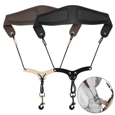 22.8 inç Yumuşak Kalın Ped Saksafon Askısı Uzunluğu Daha Az Stresli Deri Saksafon Boyun Askısı Metal Çıtçıtlı