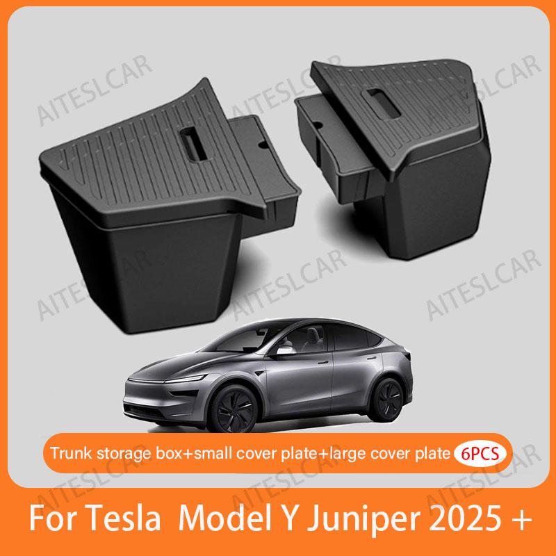 Trunk Organizer For New Tesla Model Y Juniper Launch Refresh 2025 Rear Trunk Storage Bins Side Box Organiser TPE Accessories