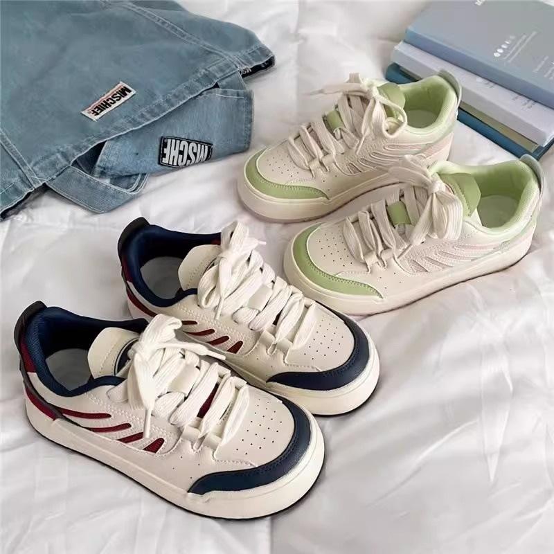 2026 Spring and Autumn New Women's Casual Shoes Thick Bottom Color Blocked Board Shoes Wide Head Women's Sports Shoes Zapatillas