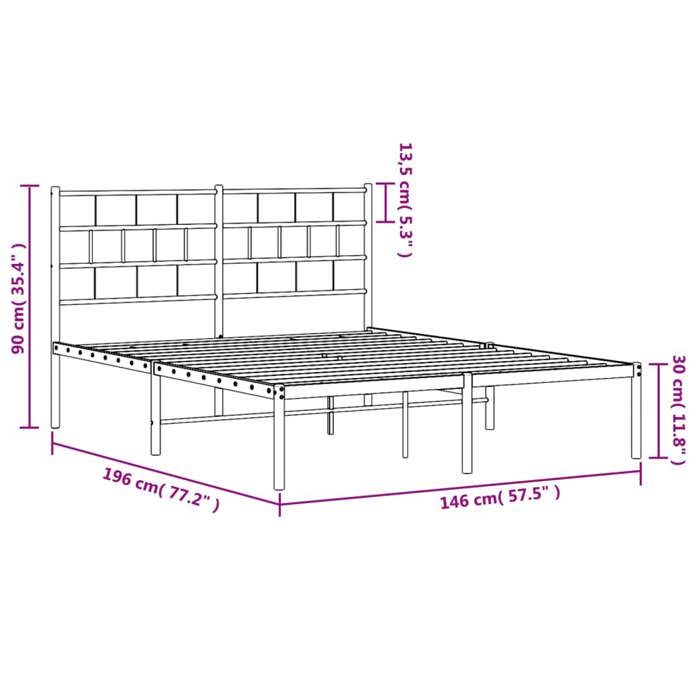 VidaXL Cadre de lit métal avec tête de lit noir 140x190 cm 355659