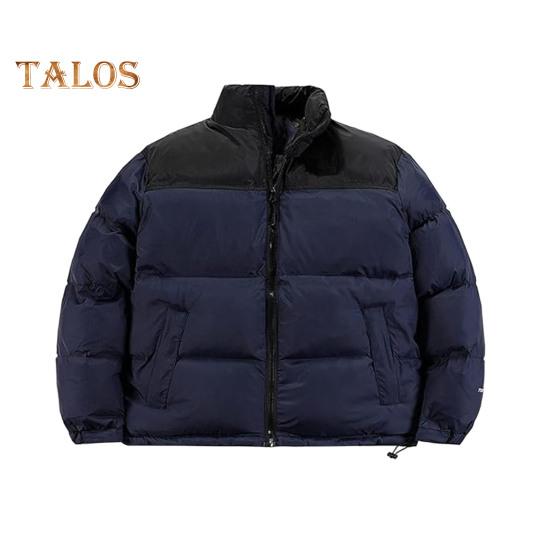 Męski płaszcz bawełniany ze stójką, długim rękawem, patchworkową kolorową kurtką z kieszeniami, luźny krój, zamek błyskawiczny, wiatroszczelna, pikowana odzież wierzchnia