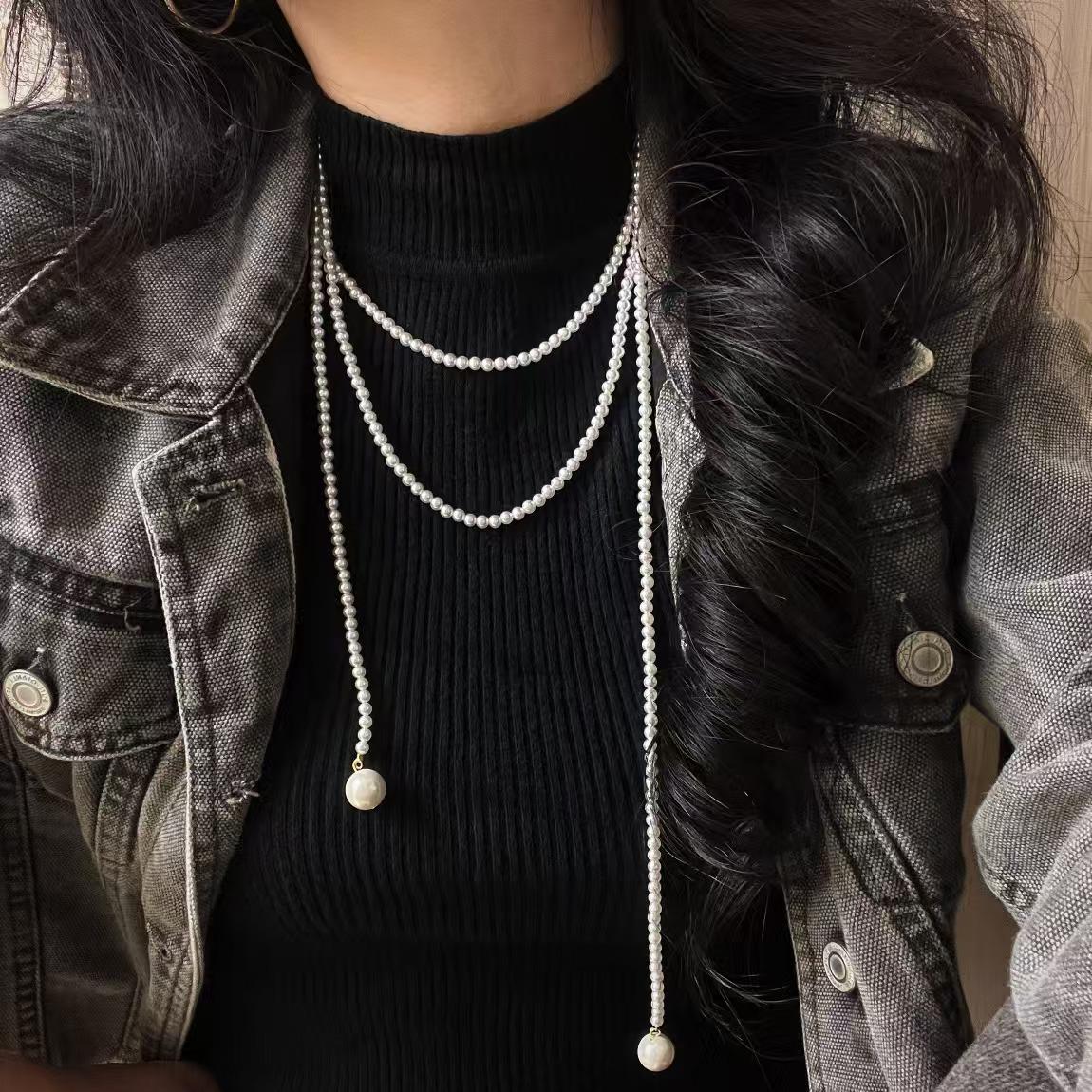 

High-Quality High-Gloss Perfect Round Artificial Crystal Pearl Design Sense, A Variety Of Wearing Methods, Necklace, Collarbone Chain, Sweater