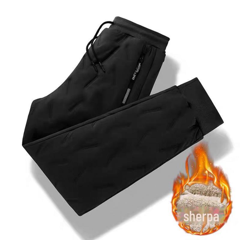 

Men s Velvet-Lined Lambskin Trousers - Warm, Loose-Fit, Straight, Casual with Drawstring, Winter/Autumn. 3XL