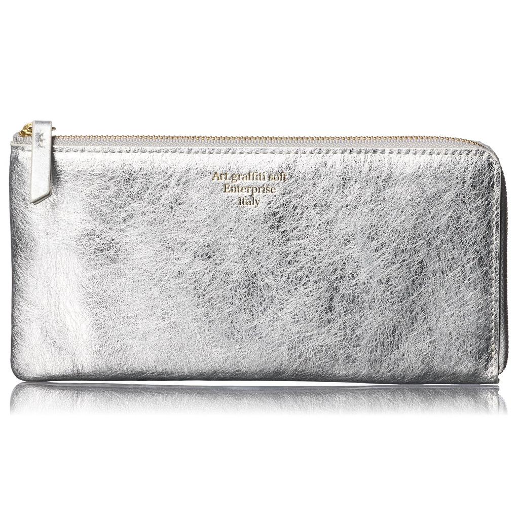 [VOICE] Graffiti Italian Cowhide Leather Women's Ultra-Thin L-Zip Long Wallet in Silver, Gift Boxed