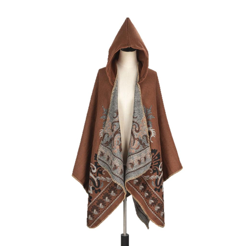 Retro Pattern Shawl Women'S Outdoor Travel Four Seasons Cardigan Air-Conditioned Room With Warm Cape