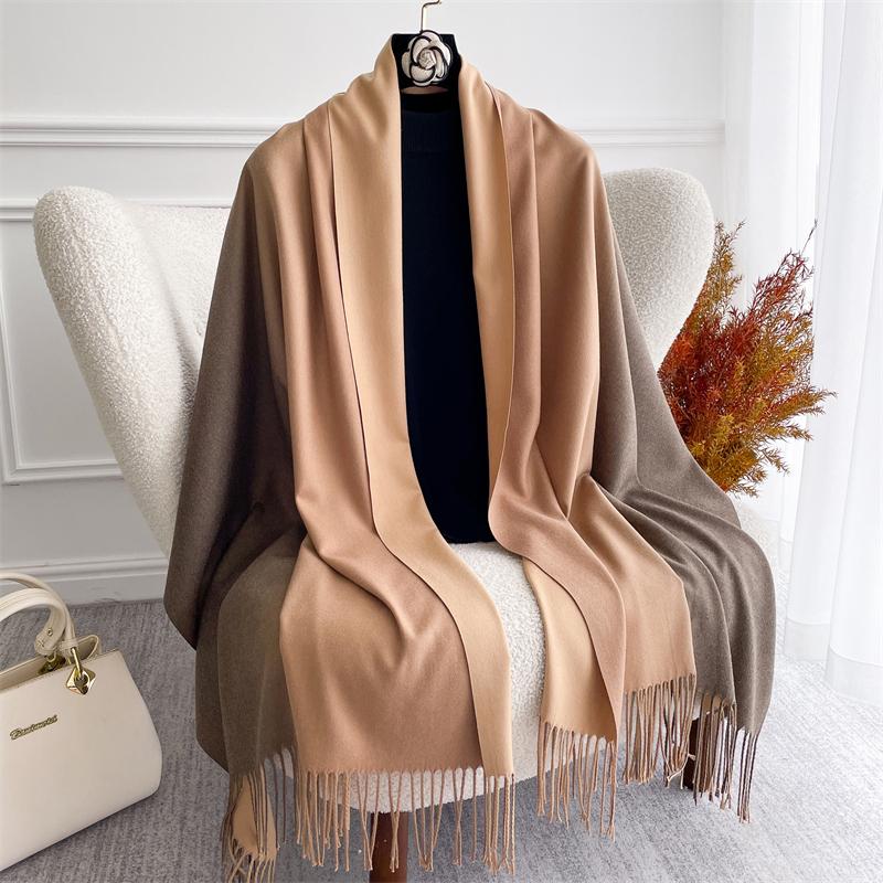 Fashion Solid Cashmere Warm Scarf for Women New Design Pashmina Winter Double Color Shawl Wraps Bufanda Tassel Blanket Poncho