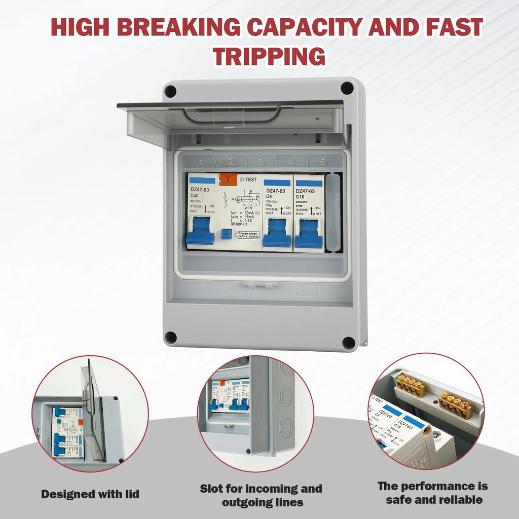 2 Way Consumer Unit Circuit Breaker Garage Consumer Unit Circuit Breaker Panel IP65 Anti-Leakage Fuse Box for Caravans Garages