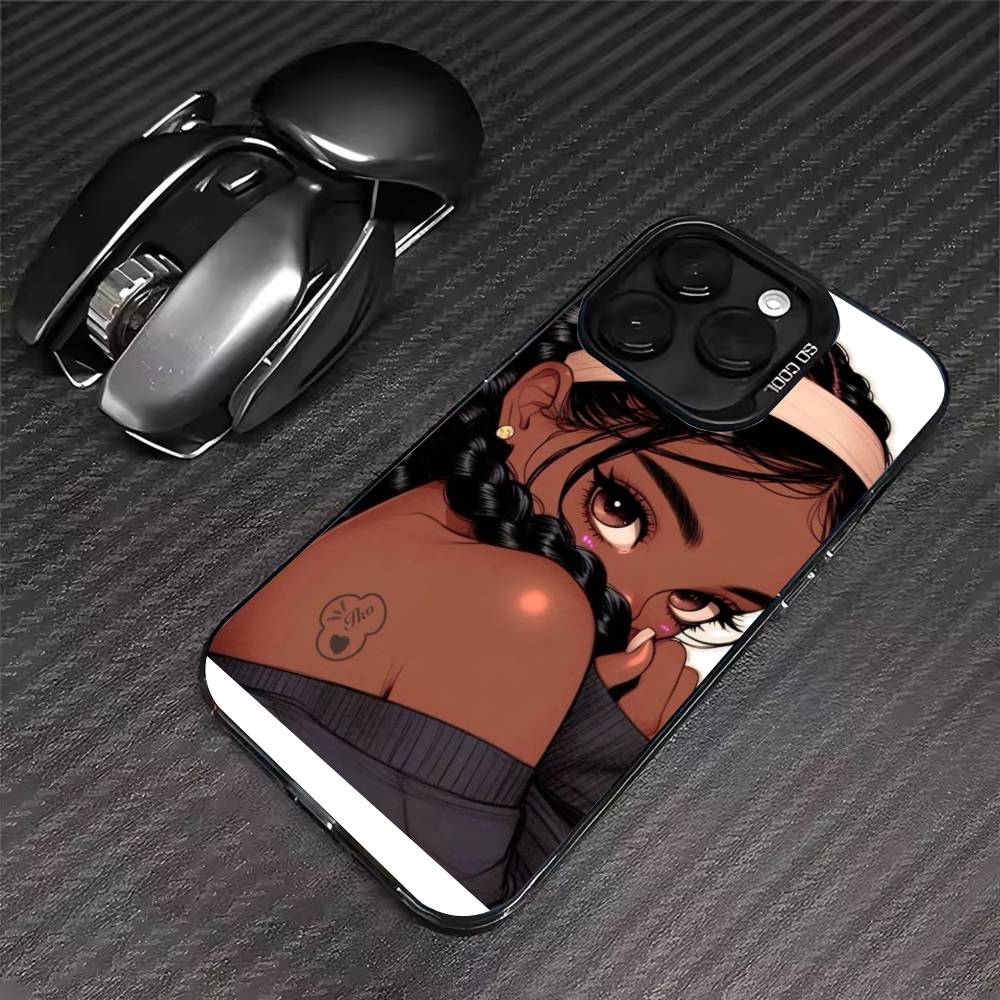 

Afro Black Girls Cartoon Phone Case For iPhone 17 16 15 14 13 12 11 Pro Max XS Max 7 8 Plus Shockproof Silicone Matte Cover iPhone15
