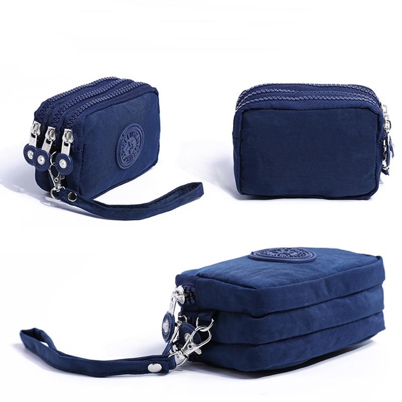Coin Purse Women Small Wallet Washer Wrinkle Fabric Phone Purse Three Zippers Portable Make Up Bag 8 Colors