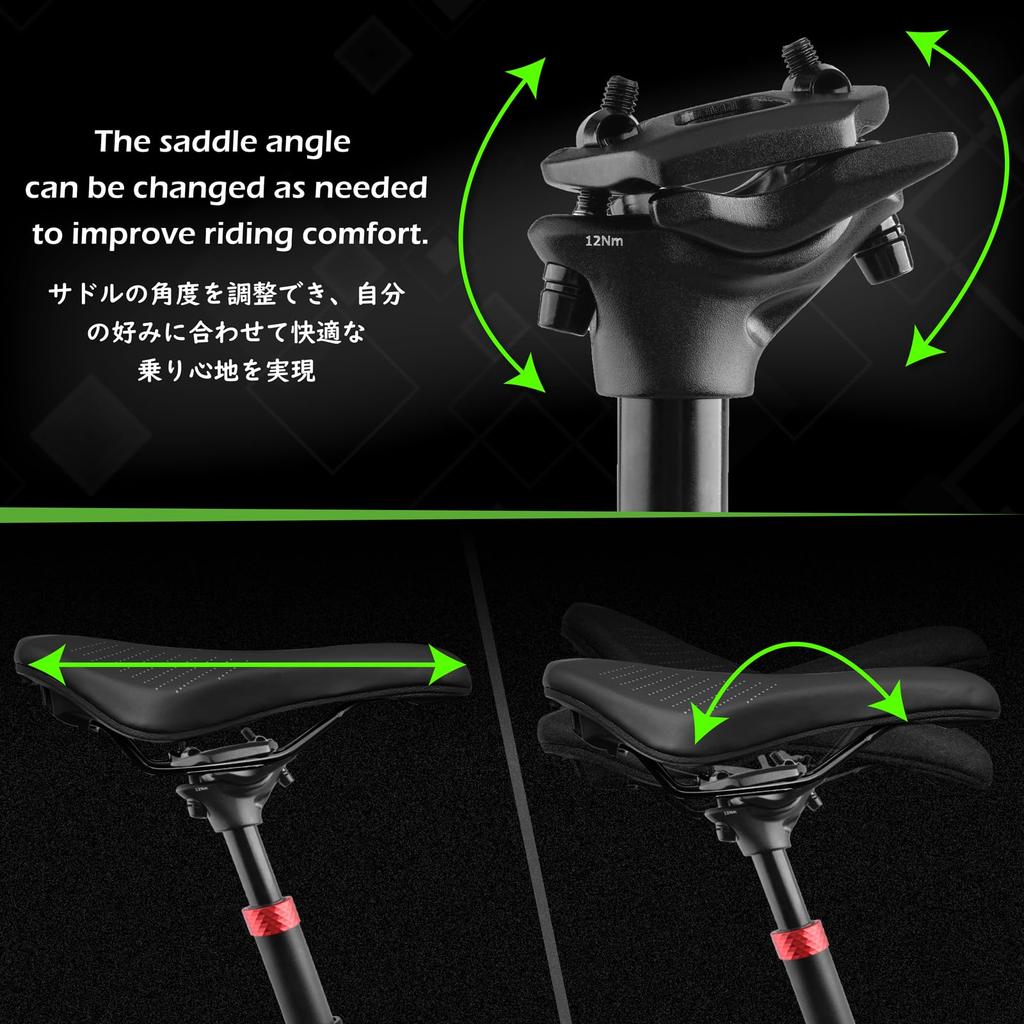TRIWONDER Shock Absorber Suspension Seatpost for Mountain Bikes, 27.2mm, 28.6mm, 30.4mm, 30.9mm, 31.6mm, and 350mm (Black, 27.2 x 350mm)