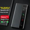 Kompatible Honor Magic3 Pro Handyhülle, mit Honor Echtem Leder Flip Smart View Fenster, Einfache Montage Vollständiger Schutz Stoßfeste Rückseite, Schwarz