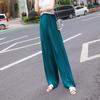 Women's Mid Waist Pleated Chiffon Wide Leg Long Pants High Drape Loose Casual Vacation Trousers