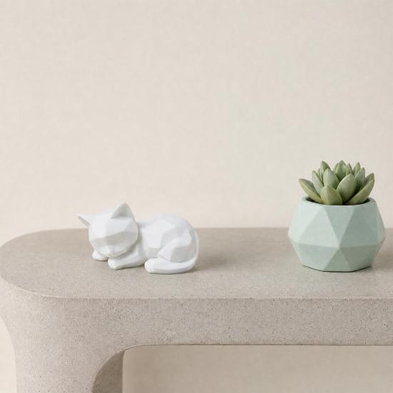 3D Printed Sleeping Cat Figurines Geometric Cat Statue Minimalist Cute Cat Art Crafts