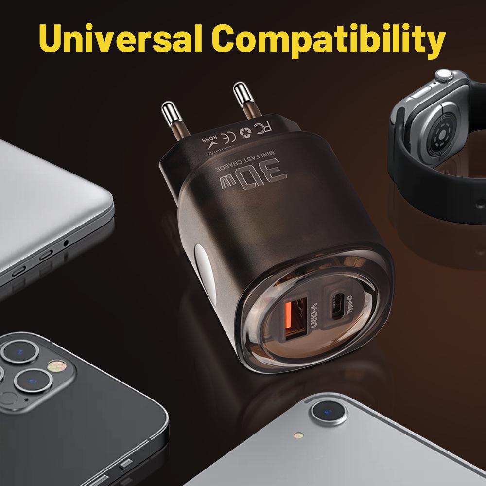 30W USB & Type-C Dual Interface PD Fast Travel Charger (US/EU Standard)