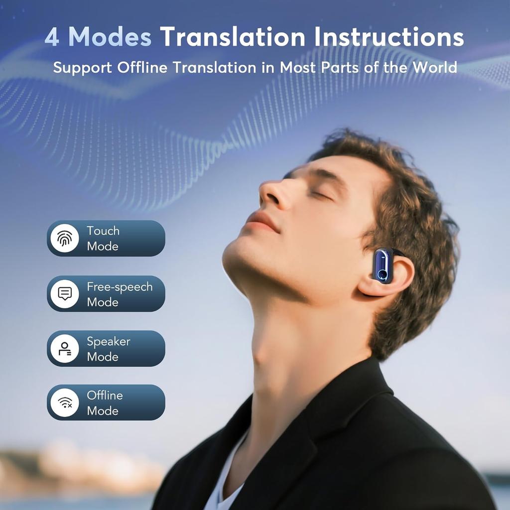 168 Languages AI Translation Earbuds Bluetooth 5.4 Headphones Translator 4-in-1 Smart Mode Touch Screen Real-Time Earphones Fit iOS and Android