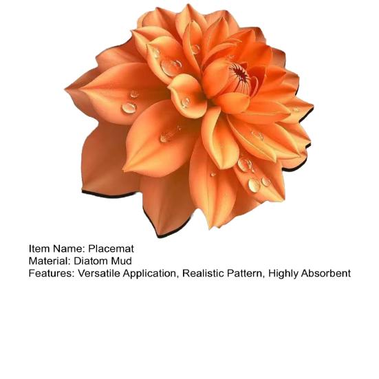 3D Floral Placemat Diatomaceous Earth Absorbent Dining Mat Heat-Resistant Realistic Flower Placemat for Dining Table Kitchen Countertop Desk Decor