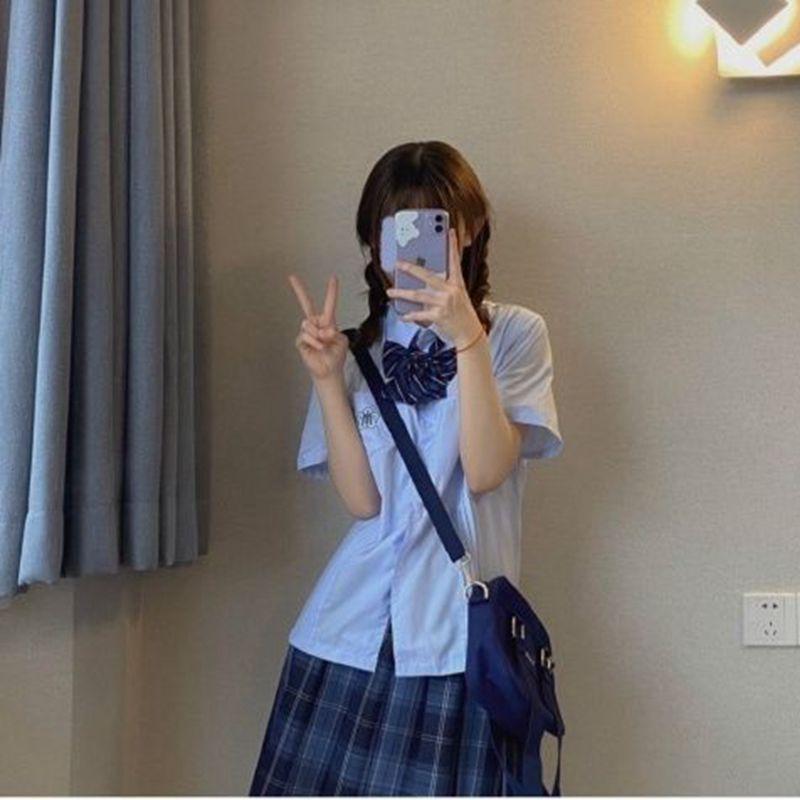 

Xiao Lan s Sky Blue Short Sleeve JK Shirt with White Pleats - Japanese College Style