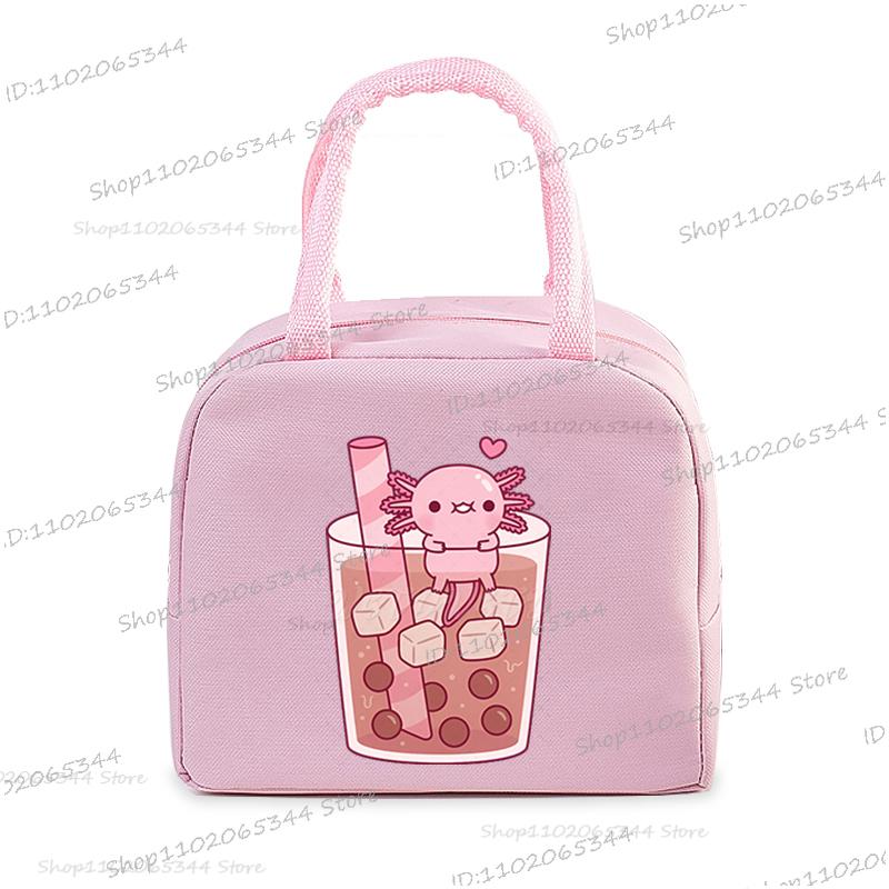 Funny Axolotl Series Lunch Bag Women Cartoon Axolotl Graphics Bento Thermal Handbags Thickened Insulation Kids Lunch Box Bag