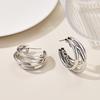 Stainless Steel Double Loop Drop Earrings for Women Girls Geometric Round Rhinestone Pendant Earrings Jewelry Gift
