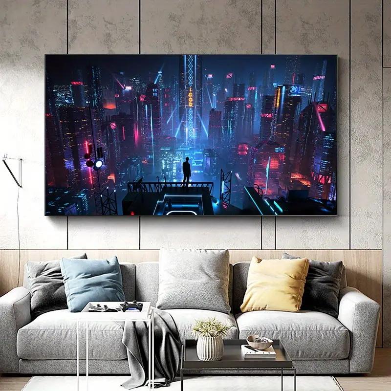 Cyberpunk Stil Poster Sci-Fi Leinwand Kunstdruck Gemälde Neonschilder Nachtstadt Straßenansicht Poster Drucke Raum Schlafzimmer Dekoration