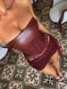 Retro Cross-Border Lace-Up Strapless Waist-Shaping Top and Hollow-Out Leather Skirt Set for Women