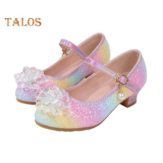 

1 пара детских сандалий на низком каблуке в стиле принцессы с искусственными кристаллами и блестящими пайетками, регулируемые туфли для выступлений на сцене, туфли для маленьких моделей свадеб 30 розовый