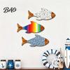Fish Wall Decor 3Pcs/Set Wooden Coastal Art, Rustic Handcrafted Decor, Artistic Nautical Sculpture for Living Room, Beach Lake House Room