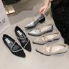 Spring and Summer 2025 New Light Luxury Curved Rhinestone Temperament Versatile Pointed All-inclusive Square Heel Soft Sole Single Shoes Women