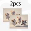 4/6/8pcs Fun Cat Print Linen Placemat, Rectangular Table Mat, Hand Washable, Home Decor Dining Room and Kitchen Mat Set