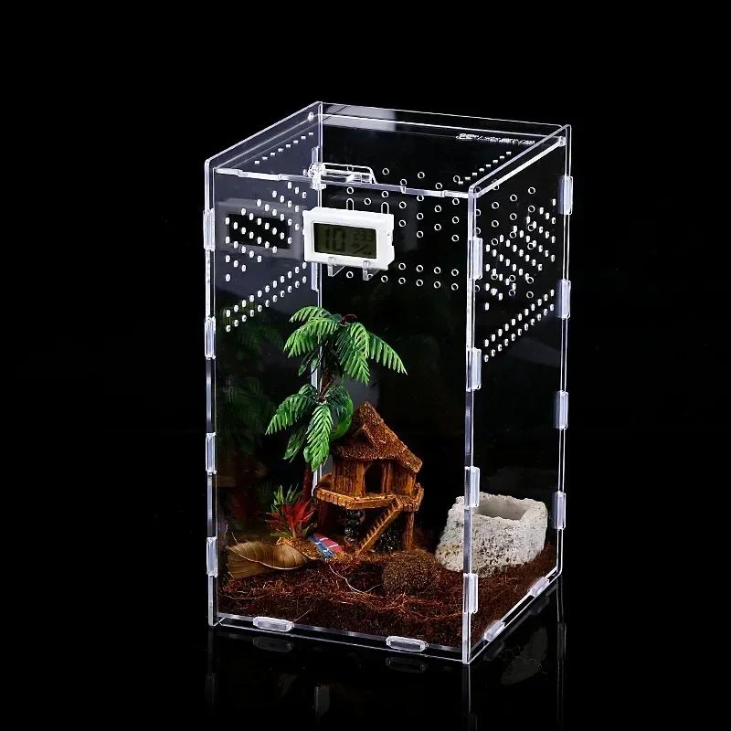 Acryl Reptilien Zuchtbox Transparentes Terrarium Habitat Insekt Spinne Eidechse Skorpion Futterkäfig Baumbewohnendes Gehege